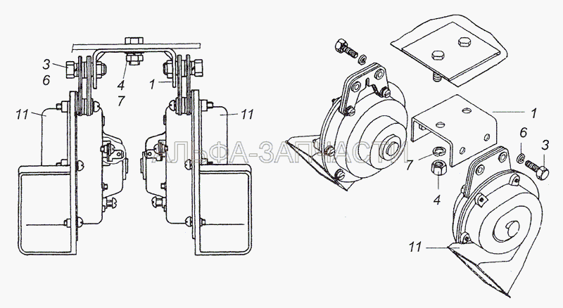 5320-3721001-10 Установка звуковых электрических сигналов (С306Д/С307Д-01-Т Сигнал звуковой комплект в сборе) 